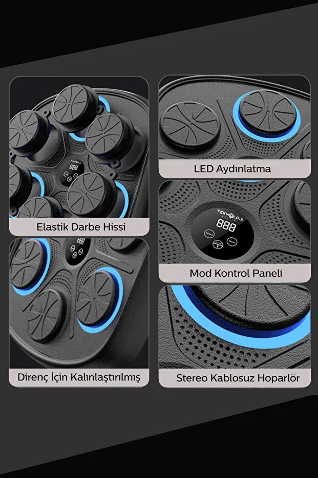 Boks Eğitim Makinesi Rgb Müzikli Bluetooth Hoparlör Genç Yetişkin Boks Egzersizi Eldiven Hediyeli